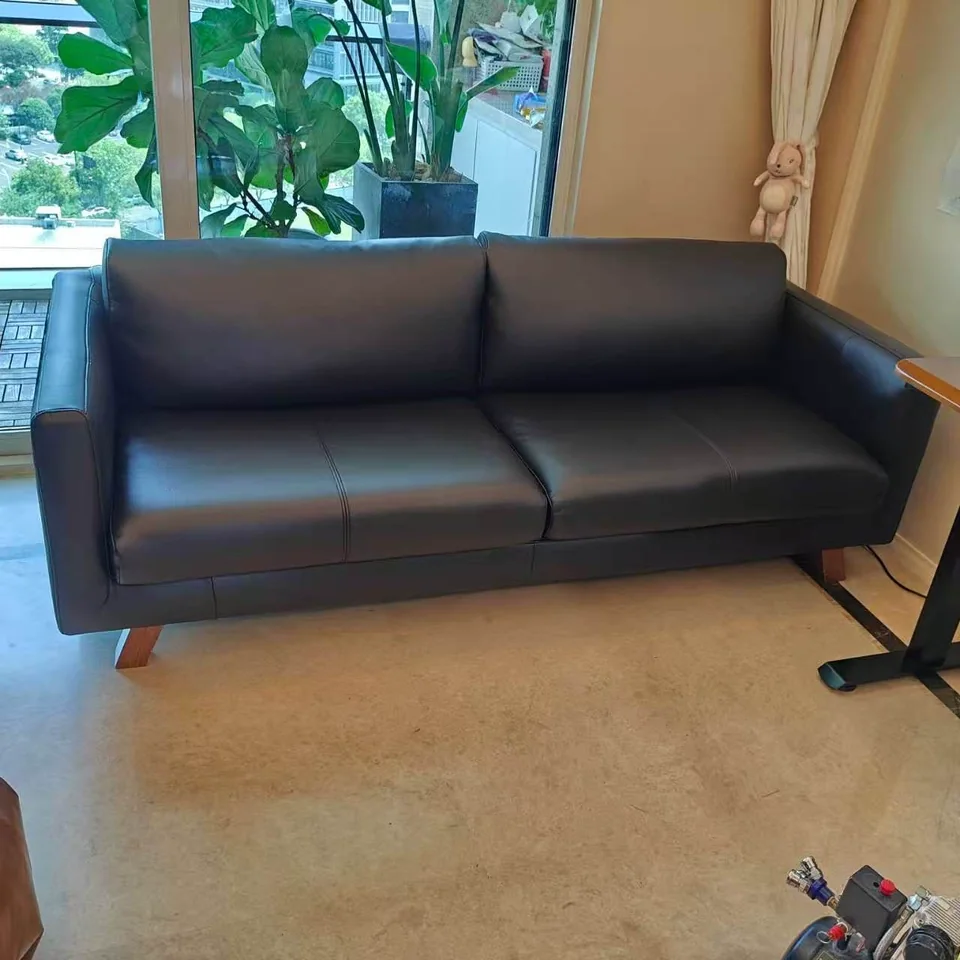 现代三人皮沙发翻新成品