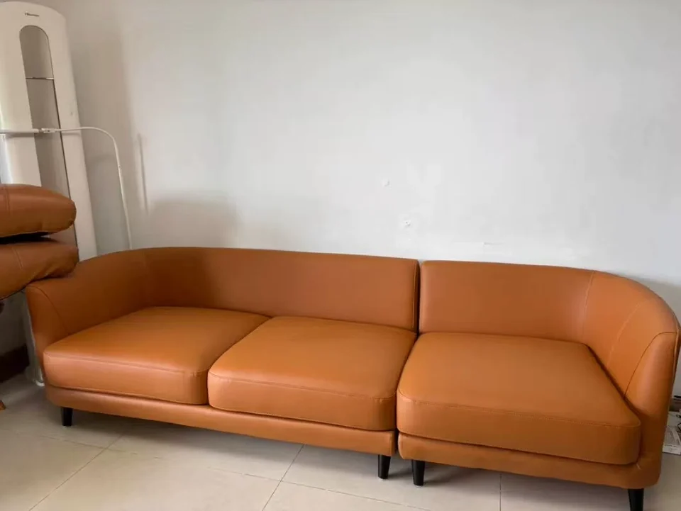 现代三人皮沙发换面成品